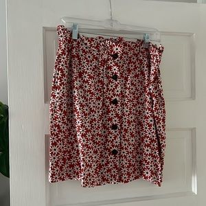 Paperbag Button-Front Mini Skirt in Falling Daisies